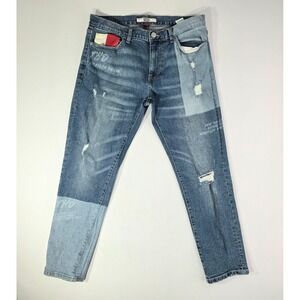 Tommy Hilfiger Denim Scanton Slim Patchwork Distressed Jeans Mens 34x28 Blue